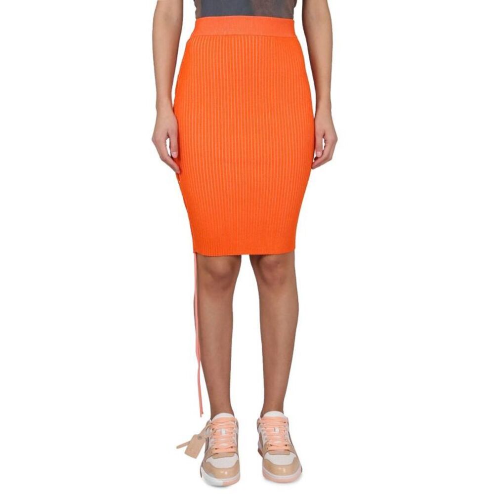 OFF-WHITE Women's Ribbed Knit Midi Pencil Skirt Women ORANGE Skirts